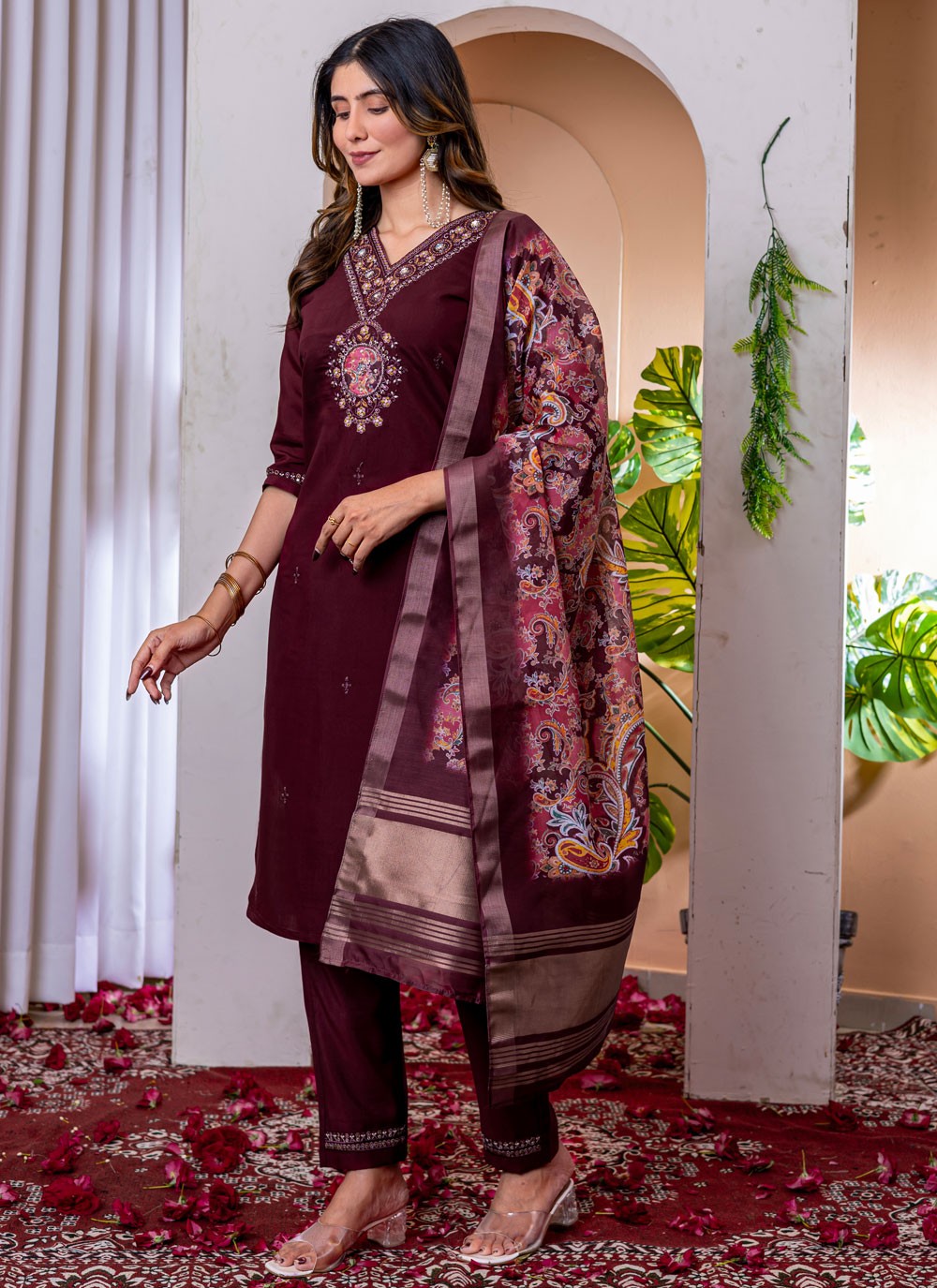 Salwar Suit Embroidered Purple T7542