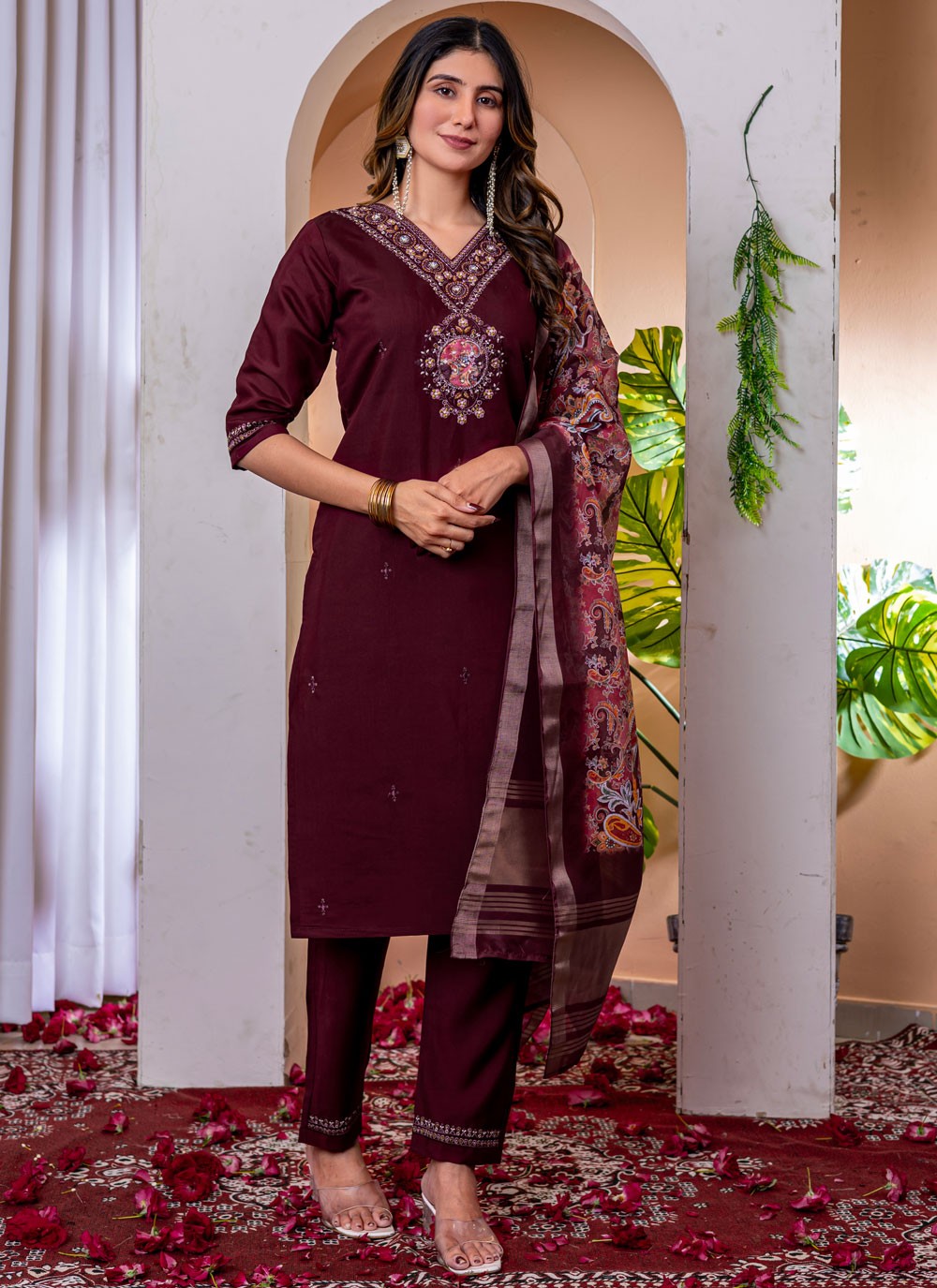 Salwar Suit Embroidered Purple T7542