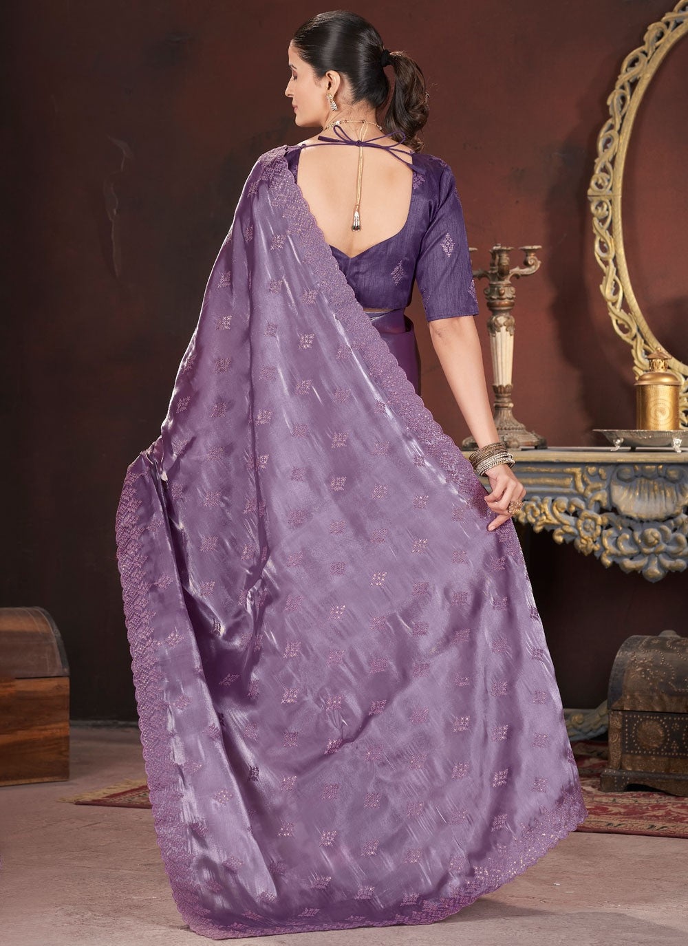 Cut Work Jimmy Chu Purple Designer Saree S15600