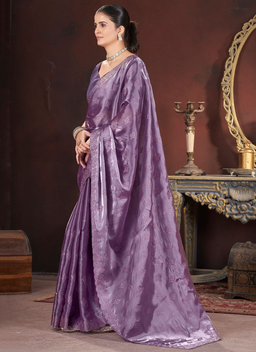 Cut Work Jimmy Chu Purple Designer Saree S15600