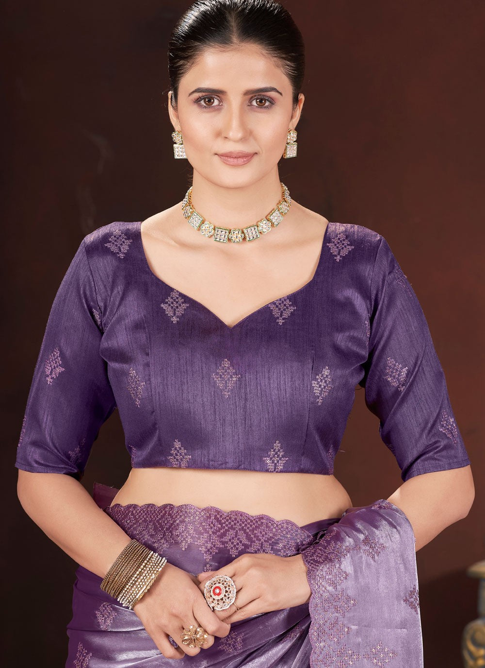 Cut Work Jimmy Chu Purple Designer Saree S15600