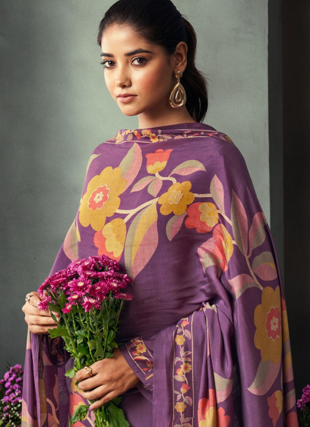 Salwar Suit Embroidered Purple Muslin T5100