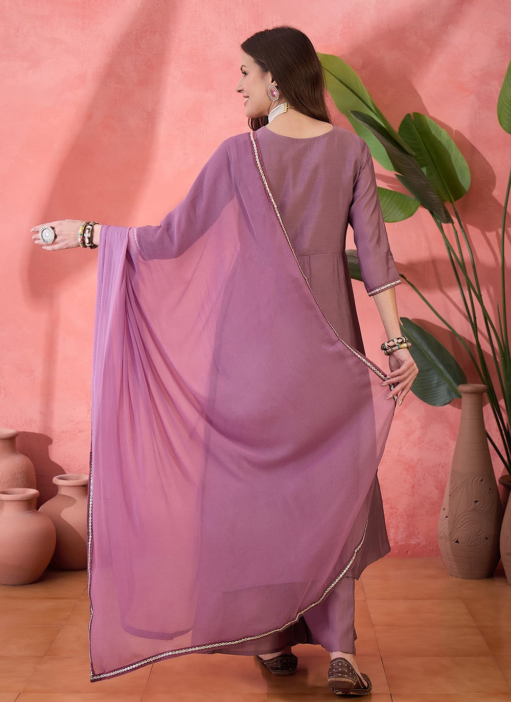 Palazzo Suit Embroidered Purple T6985