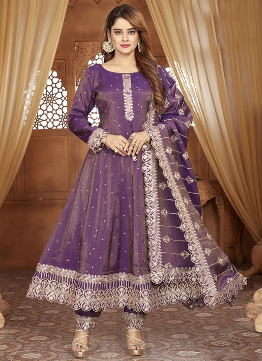 Anarkali Embroidered, Zari Purple T7585
