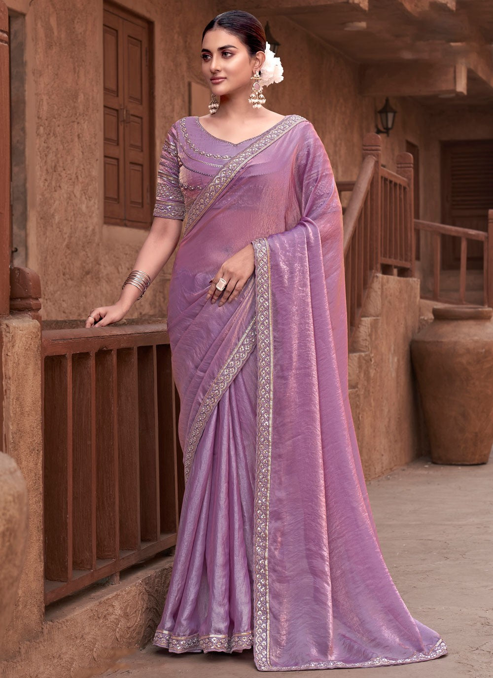 Trendy Saree Embroidered Purple Satin Silk Saree S13261