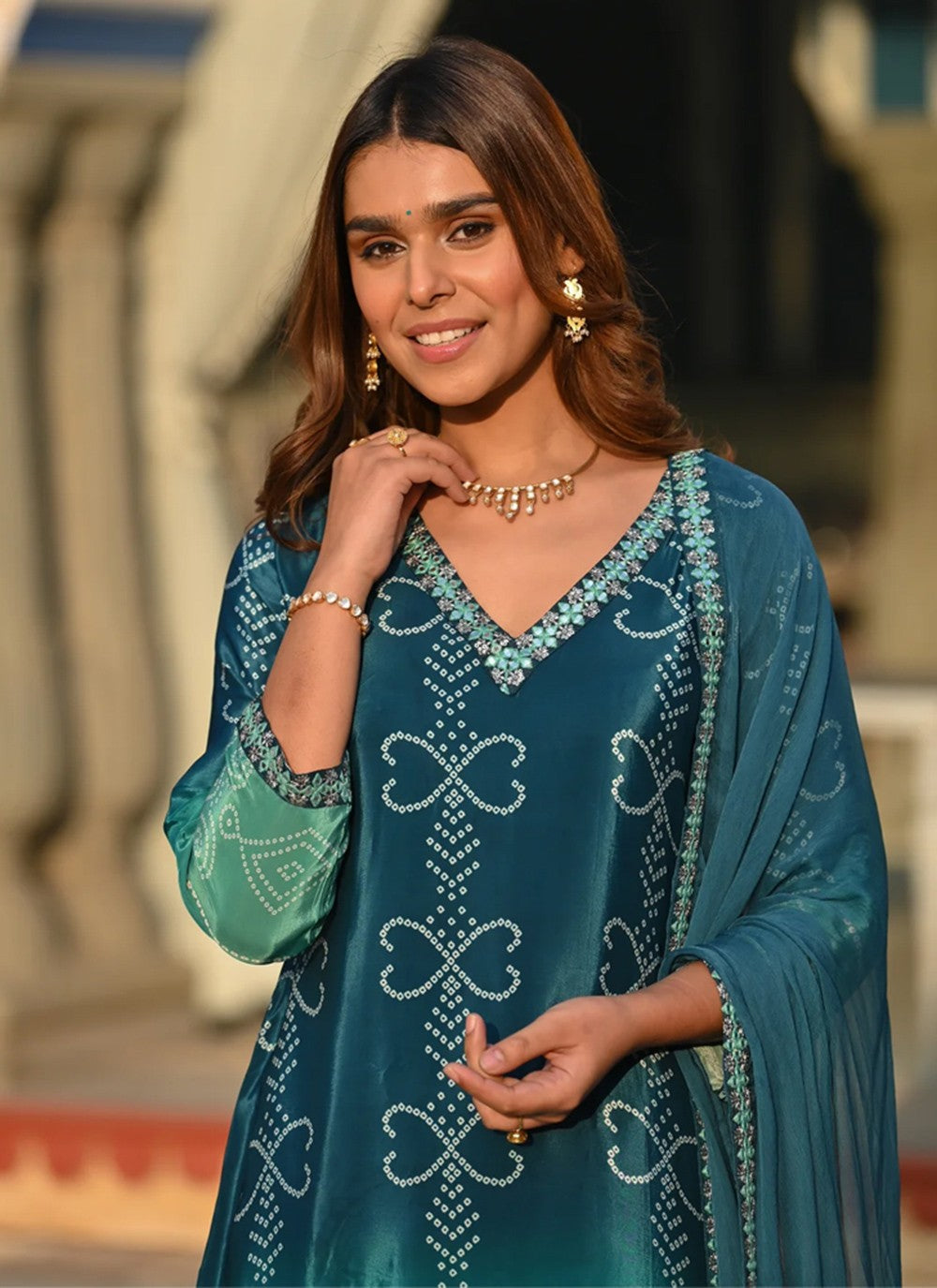 Embroidered Chinon Rama Pant Style Suit T6401