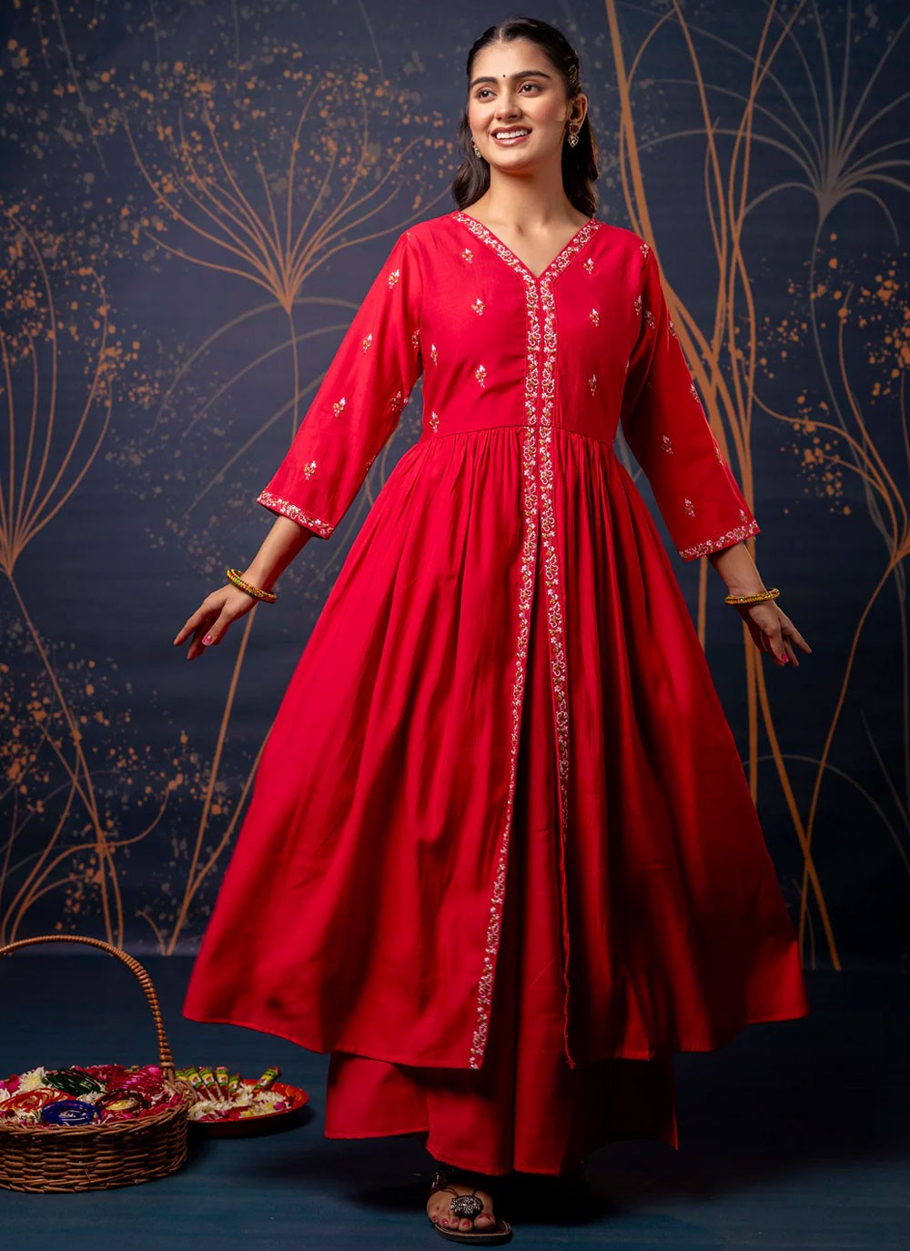Embroidered Silk Blend Hot Pink Salwar Suit T6121