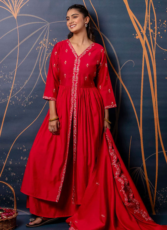 Embroidered Silk Blend Hot Pink Salwar Suit T6121