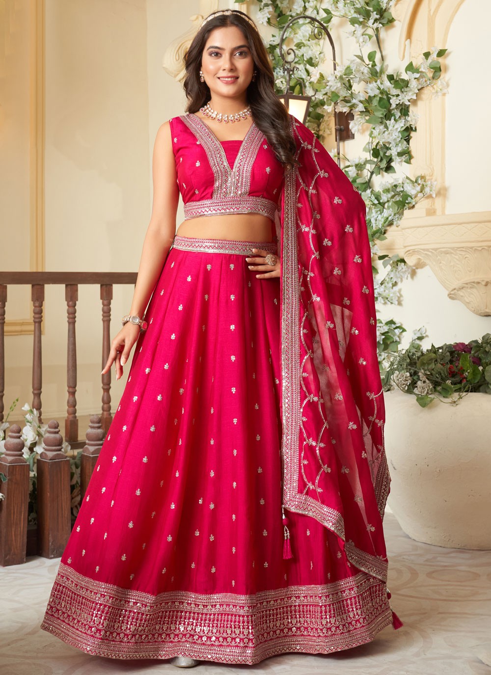 Embroidered Silk Hot Pink Lehenga Choli L3732