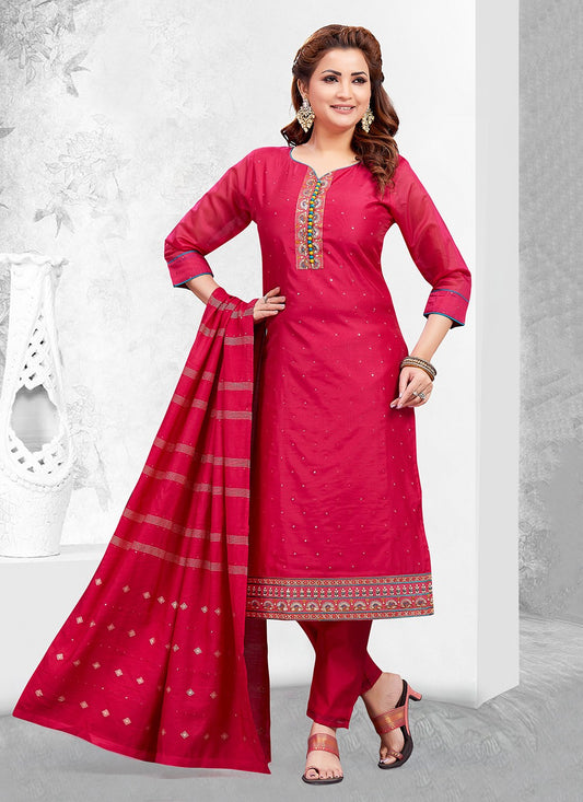 Pant Style Suit Embroidered Hot Pink T8012