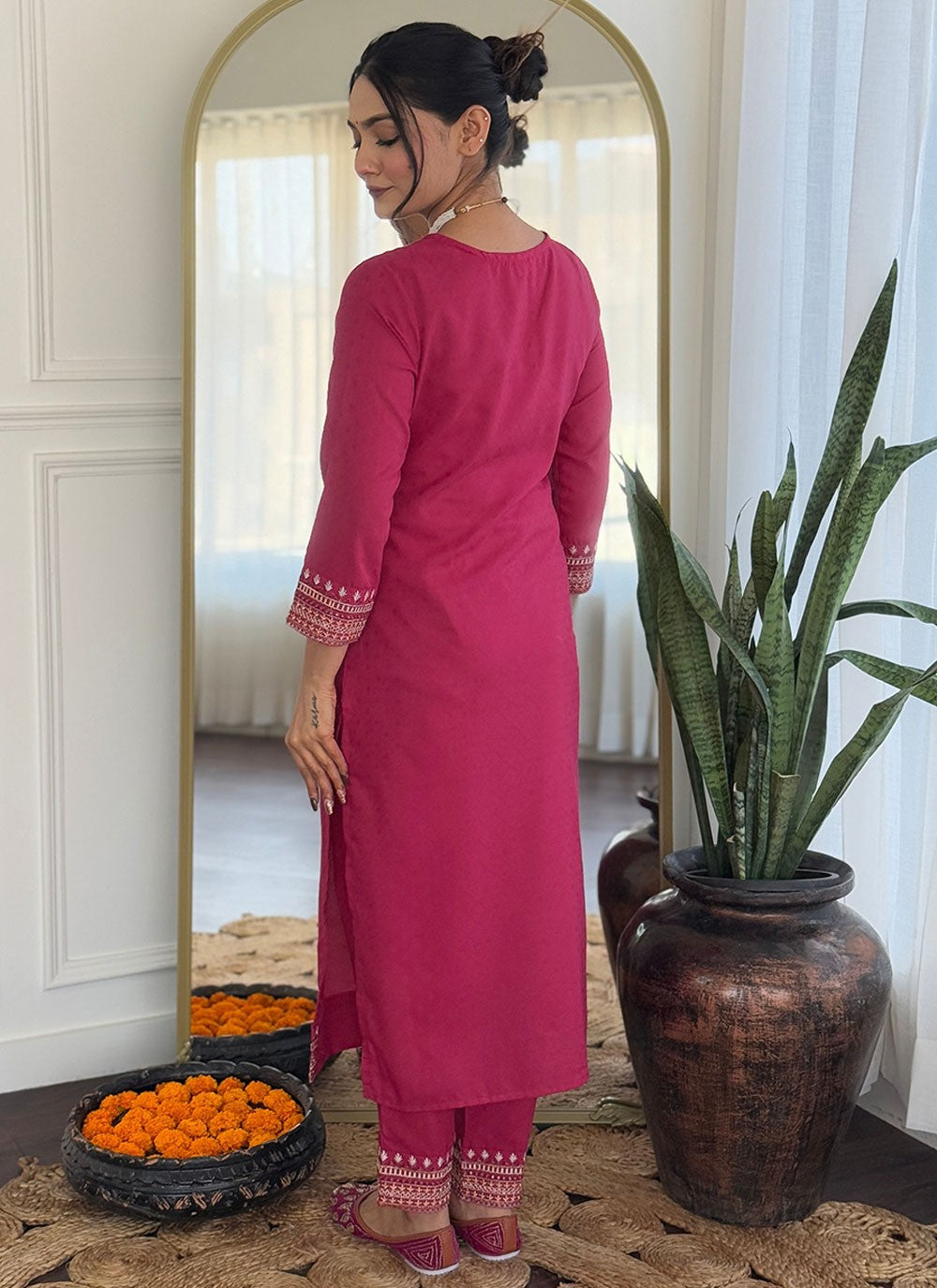 Embroidered Rayon Hot Pink Salwar Suit T6185