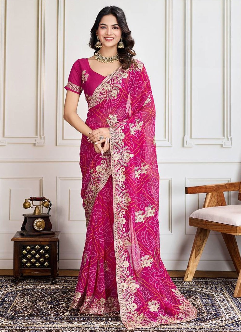 Bandhej Georgette Hot Pink Saree S13918