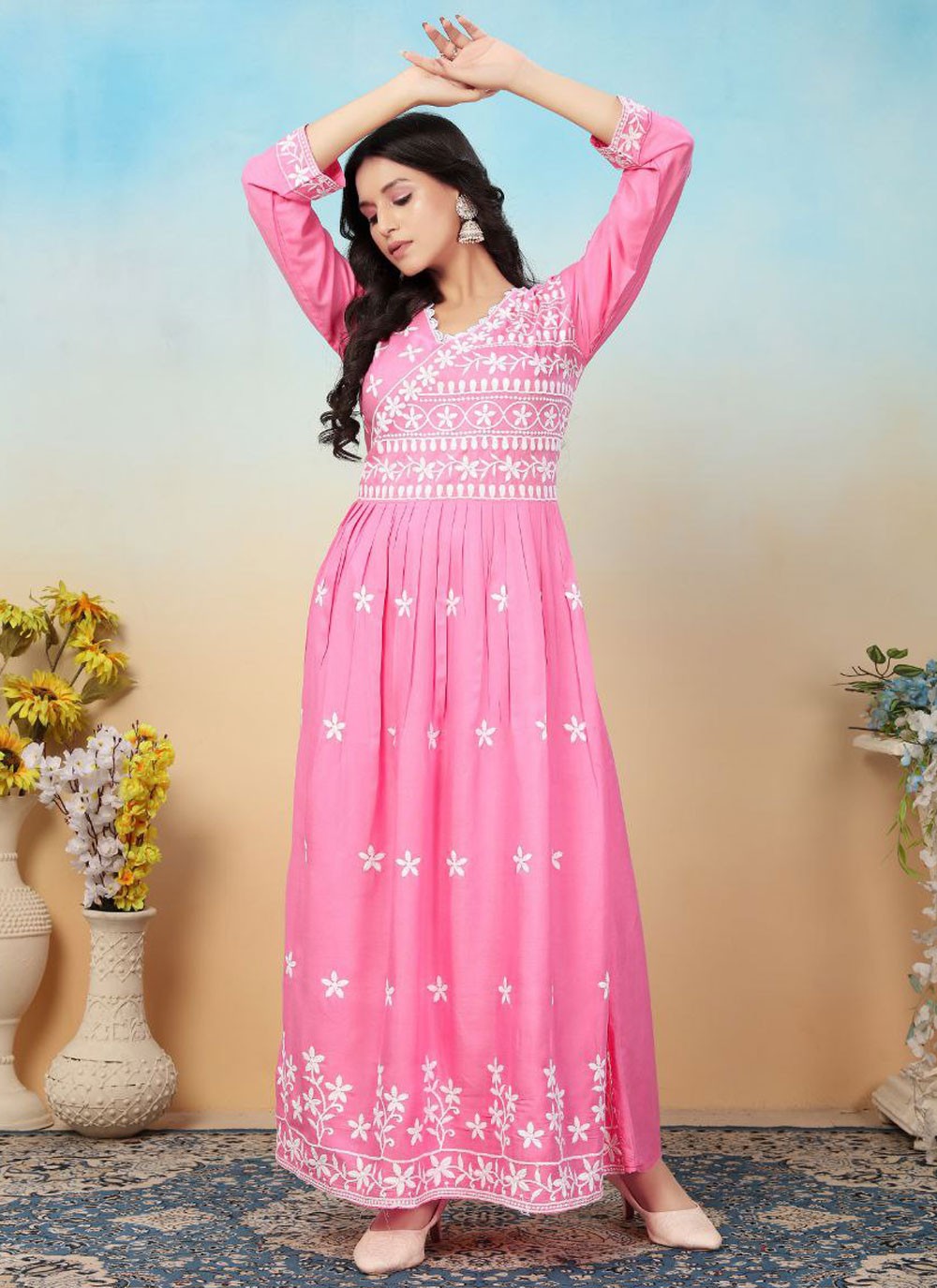 Chikankari Work Rayon Gown - G1787