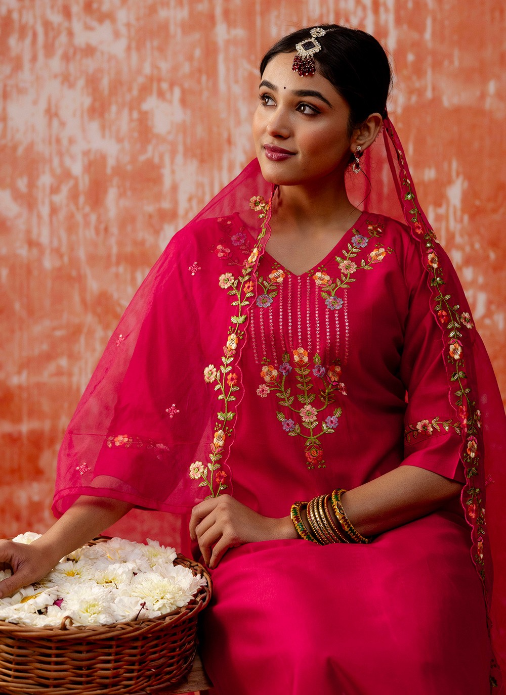 Salwar Suit Embroidered Hot Pink T7351