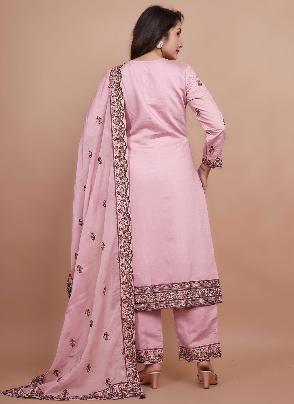 Pant Style Suit Embroidered Pink T7710
