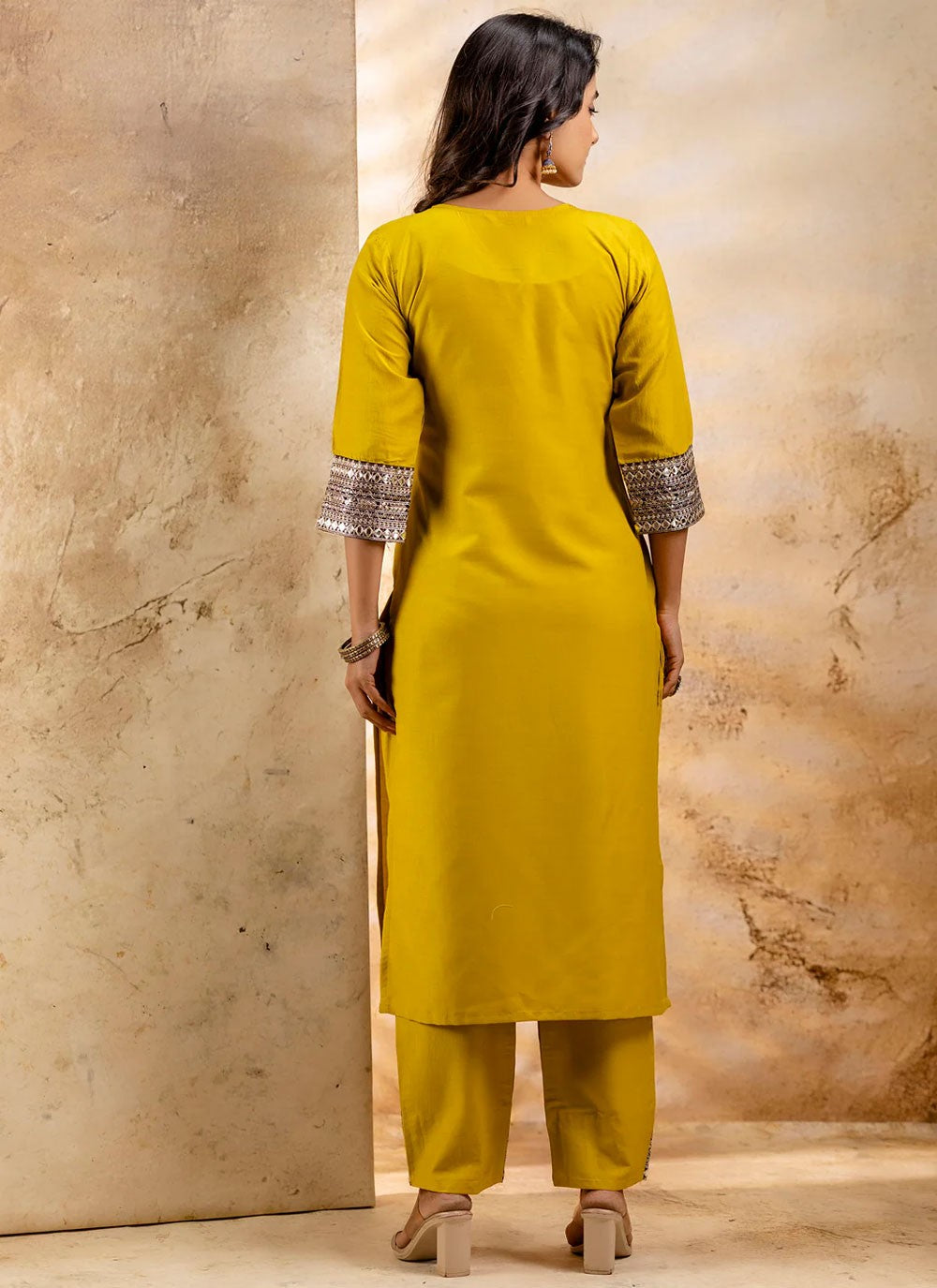 Embroidered Rayon Yellow Salwar Suit T6005