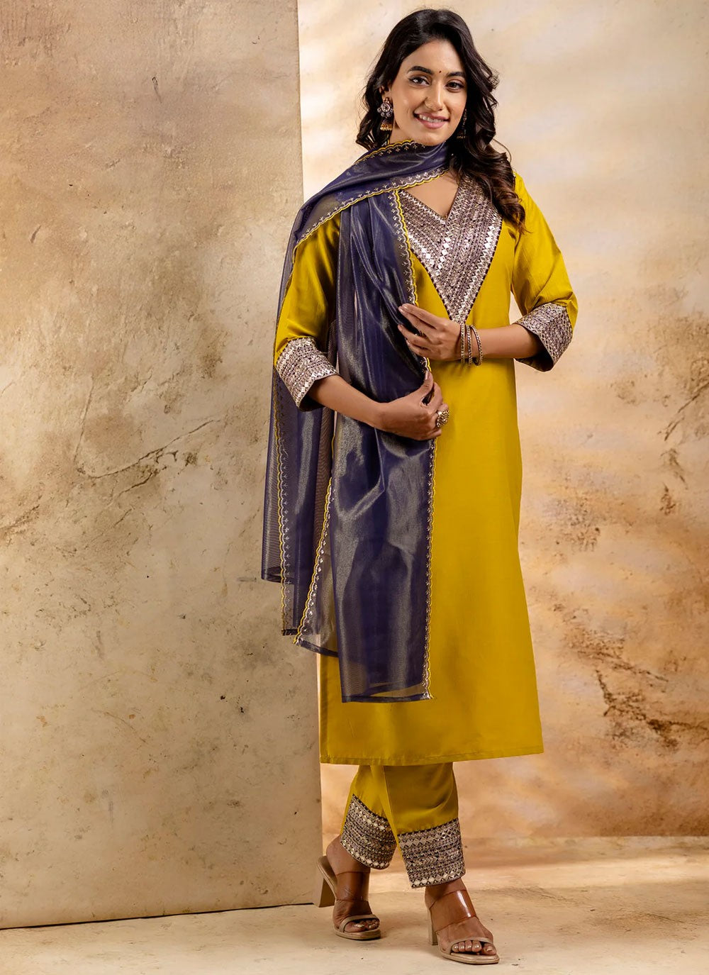 Embroidered Rayon Yellow Salwar Suit T6005