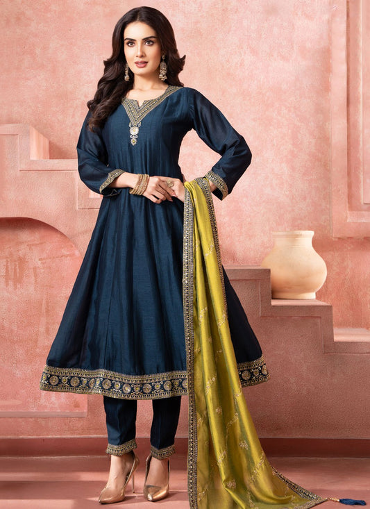 Anarkali Embroidered, Zari Navy Blue T8086