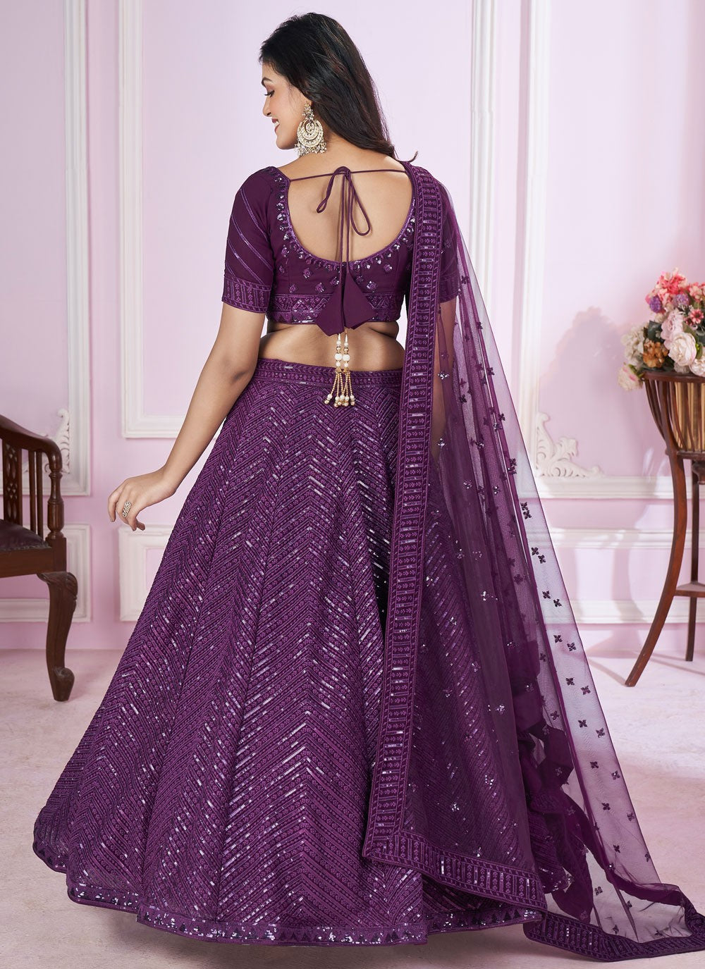 Embroidered Net A - Line Lehenga - L2142