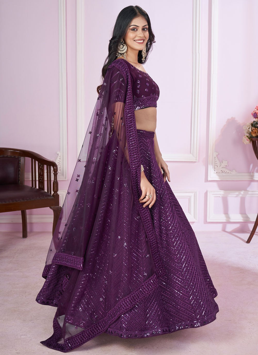 Embroidered Net A - Line Lehenga - L2142