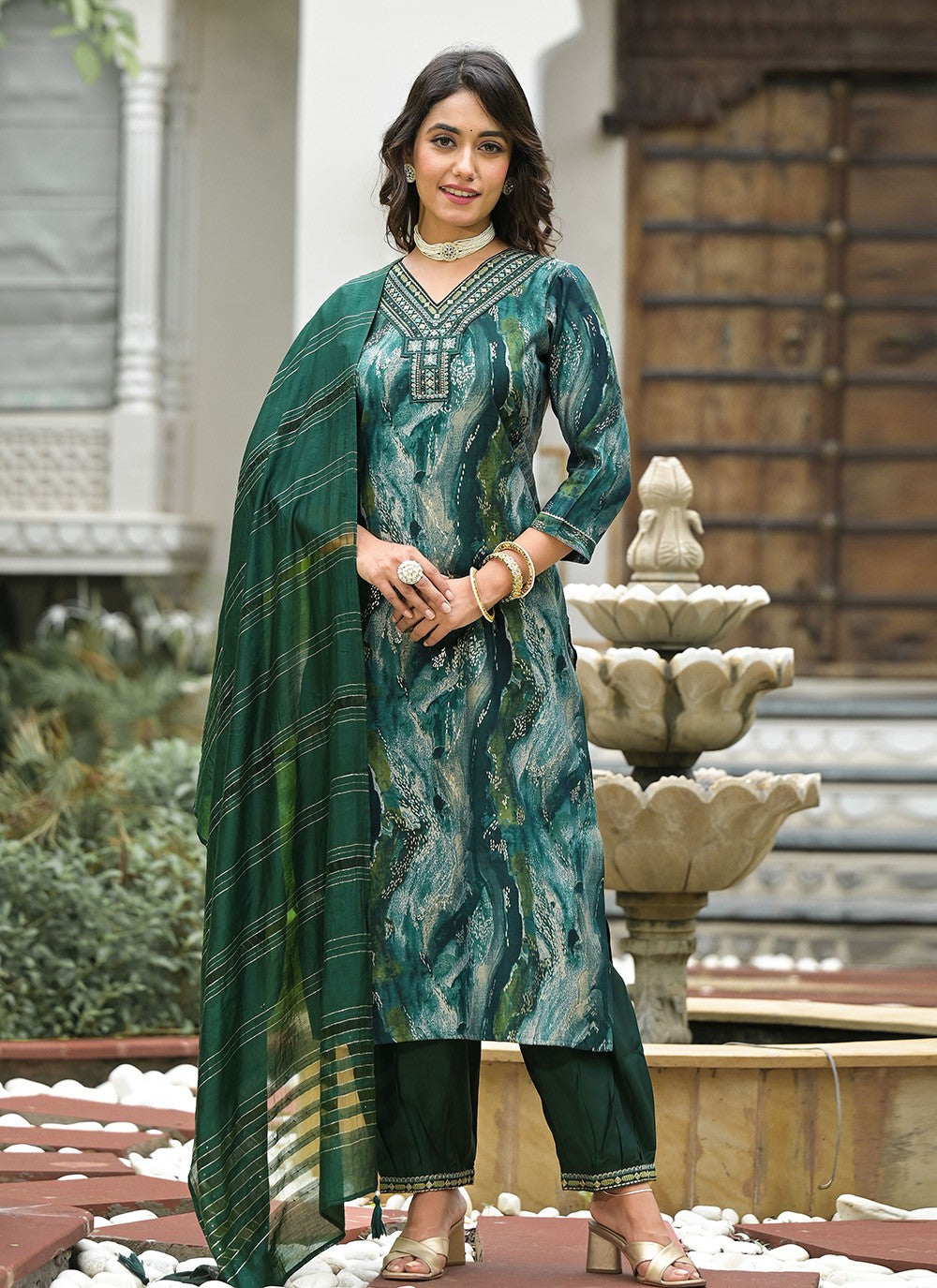Embroidered Silk Salwar Suit - T4673