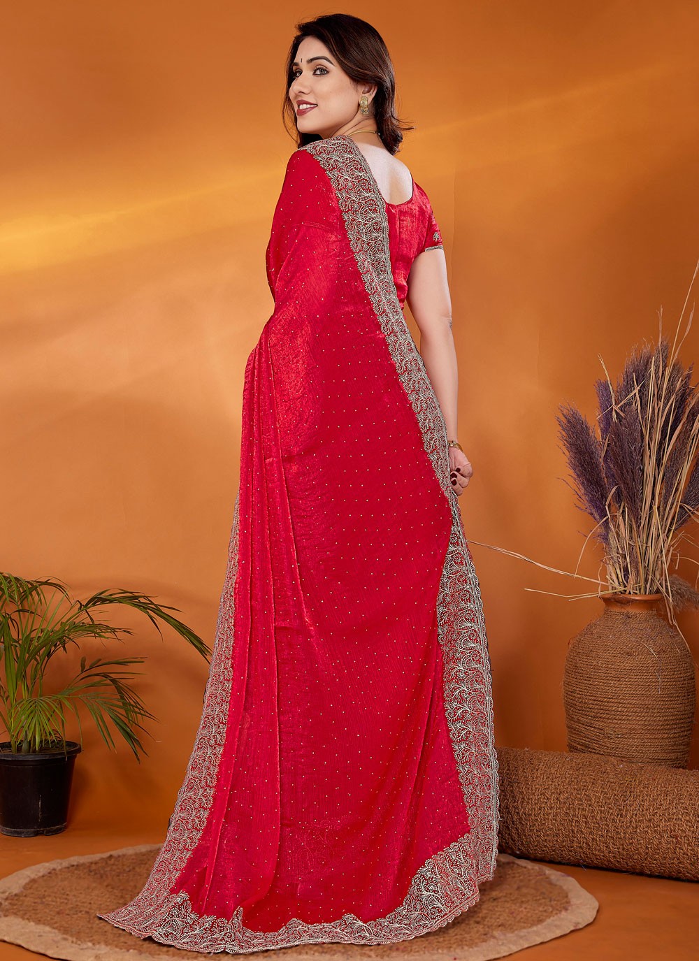 Embroidered Chiffon Red Classic Saree S14915