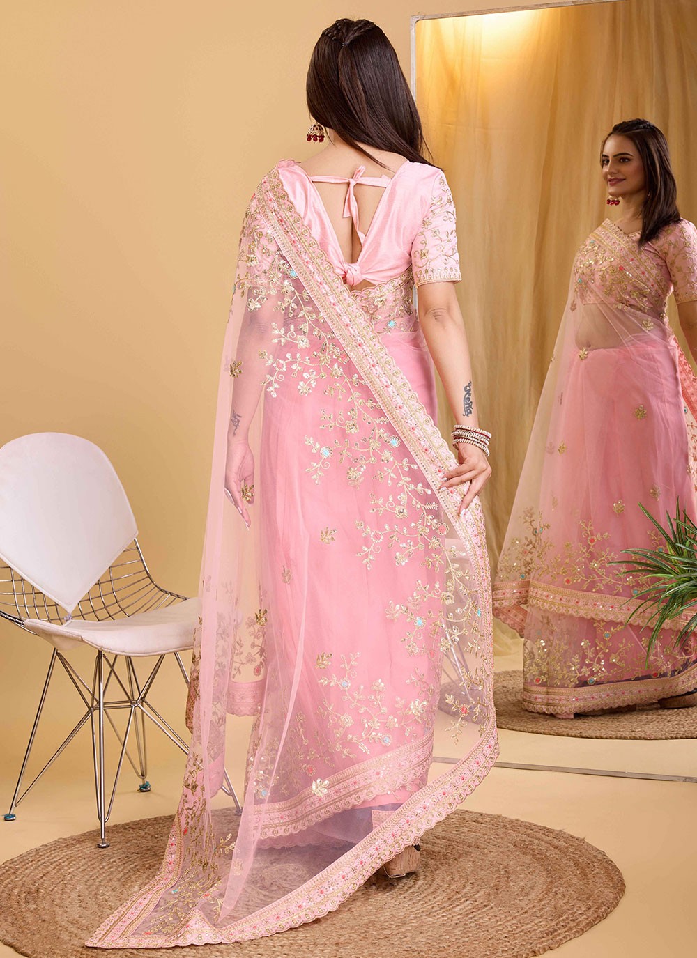 Contemporary Embroidered Silk Saree - S5596