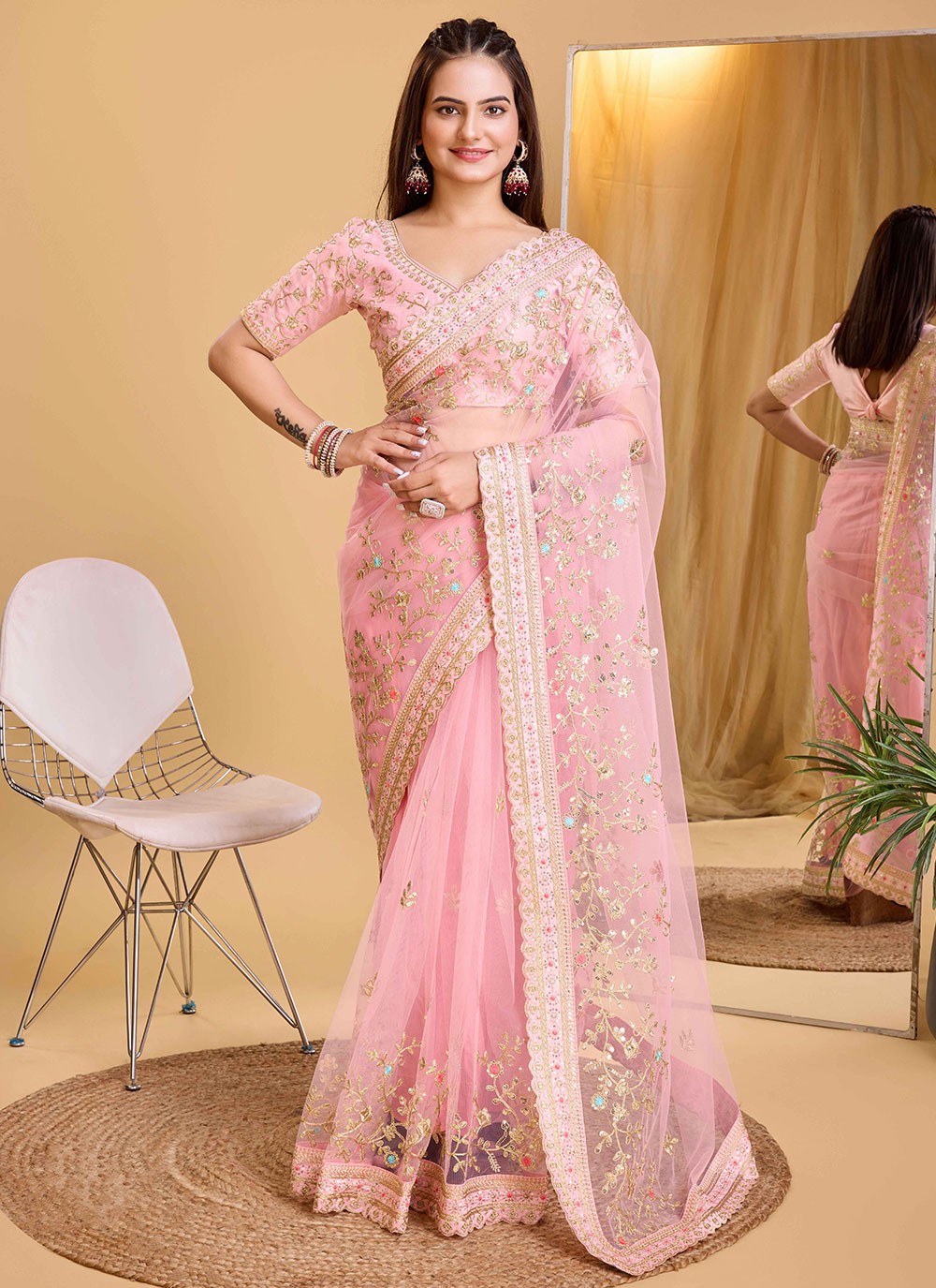 Contemporary Embroidered Silk Saree - S5596