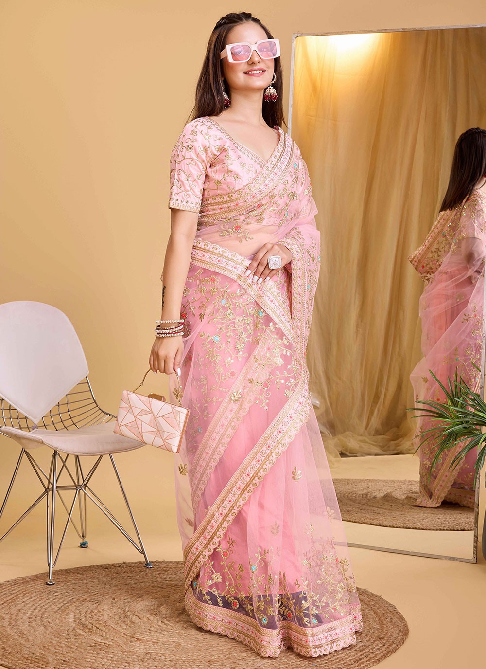 Contemporary Embroidered Silk Saree - S5596