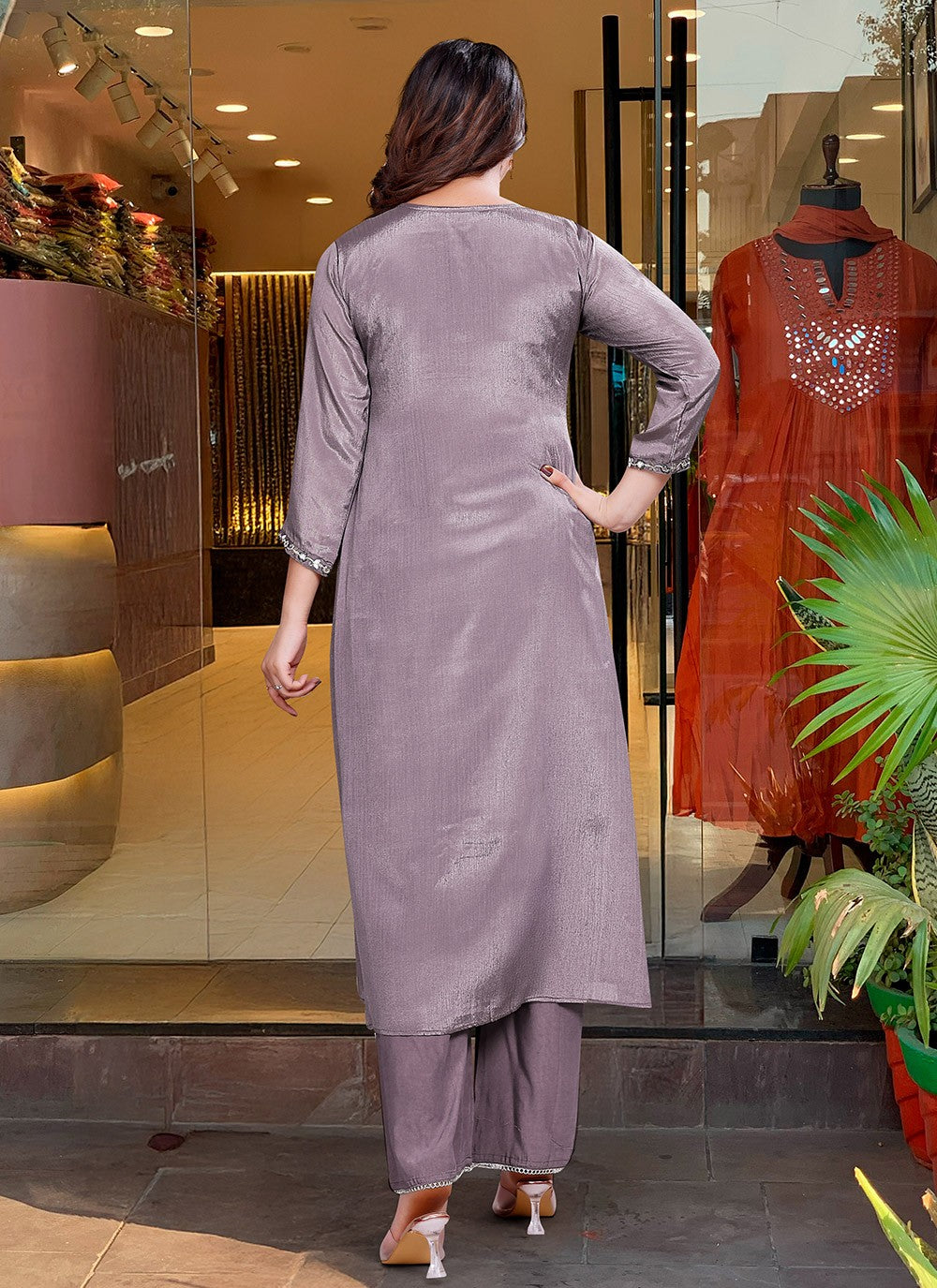Embroidered Chinon Grey Salwar Suit T6399