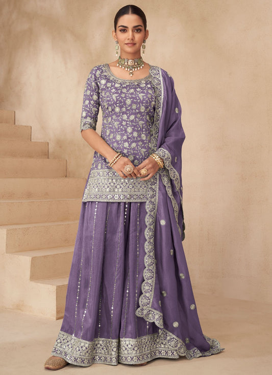 Palazzo Suit Beads, Embroidered Lavender T8289
