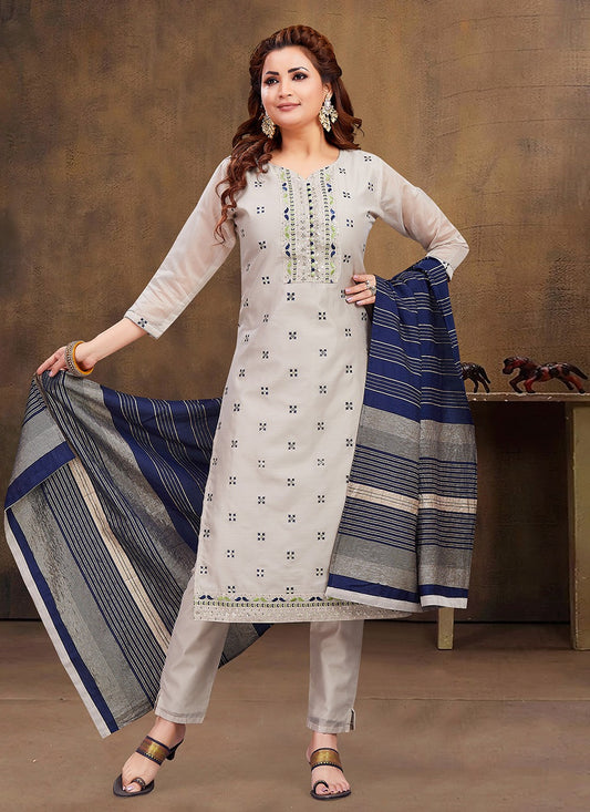 Pant Style Suit Embroidered Off White T8009
