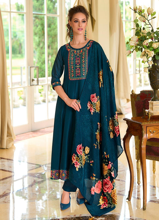 Anarkali Embroidered, Hand Embroidery Teal T8161