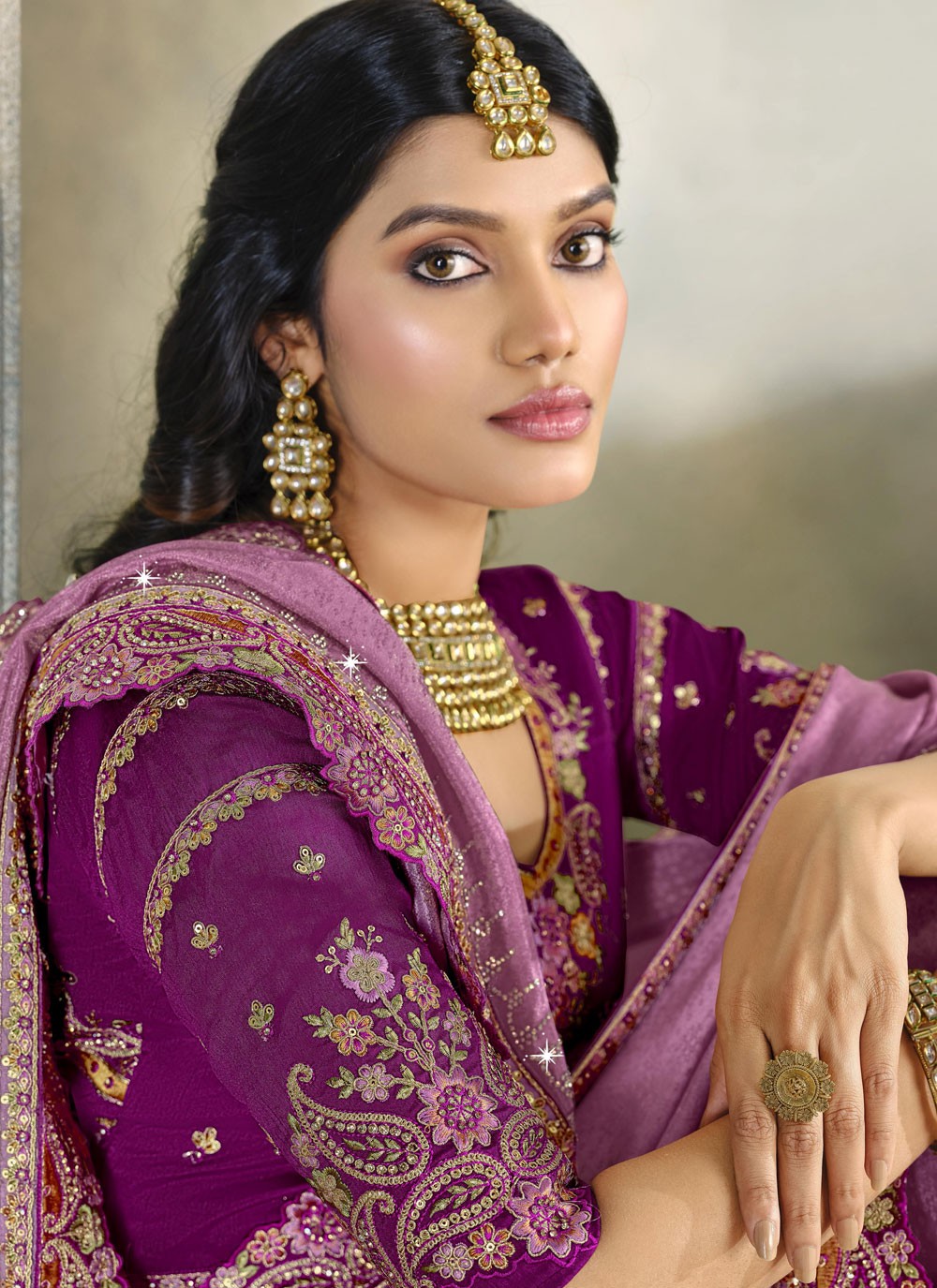 Border Work Silk Purple Classic Saree S15559