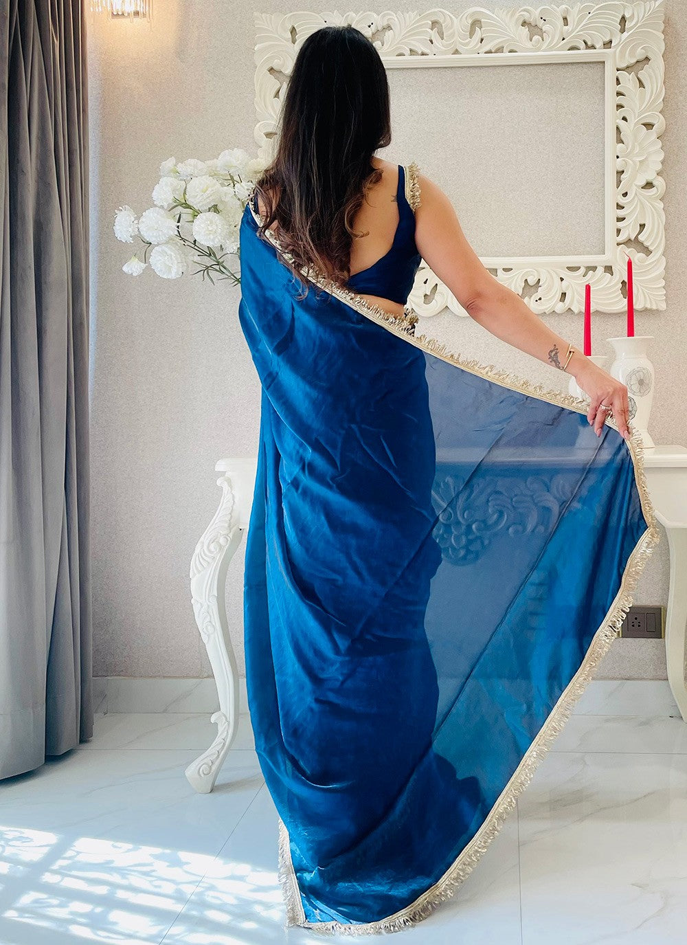 Embroidered Satin Rama Classic Saree S15218