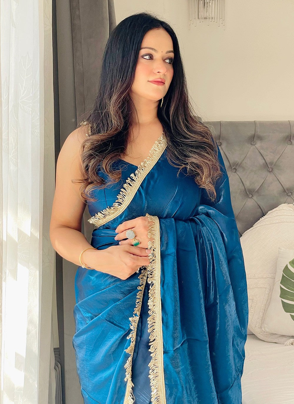 Embroidered Satin Rama Classic Saree S15218