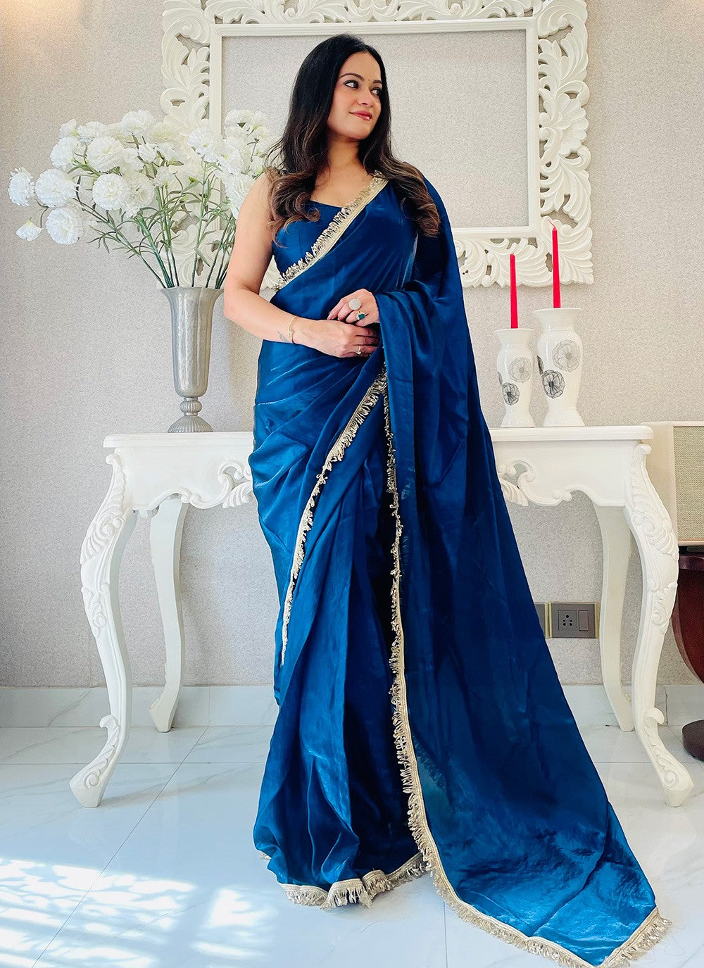 Embroidered Satin Rama Classic Saree S15218