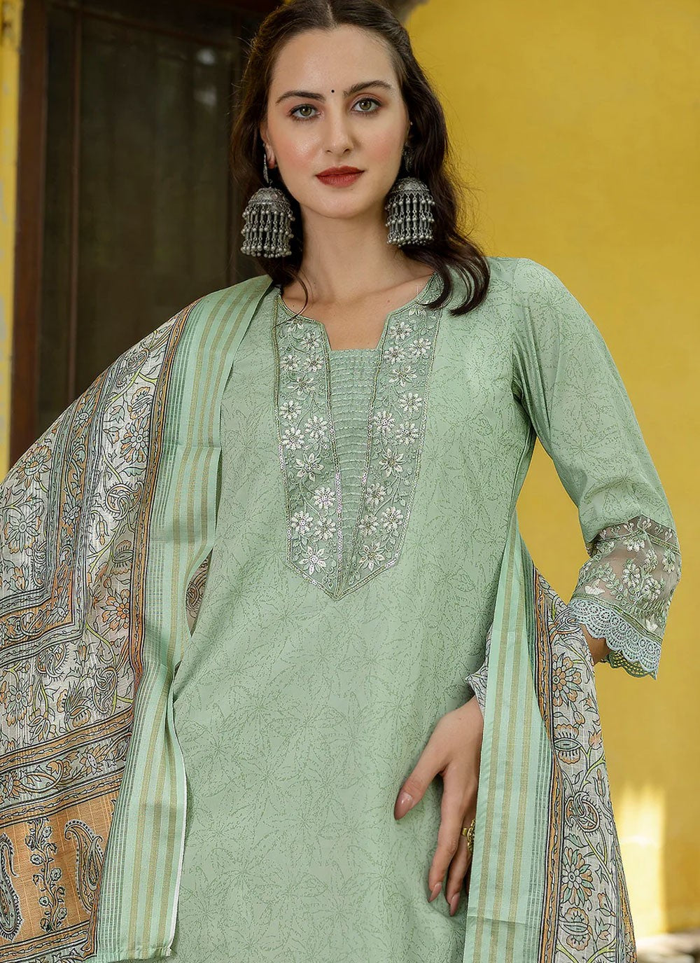 Pant Style Suit Embroidered Sea Green T6978