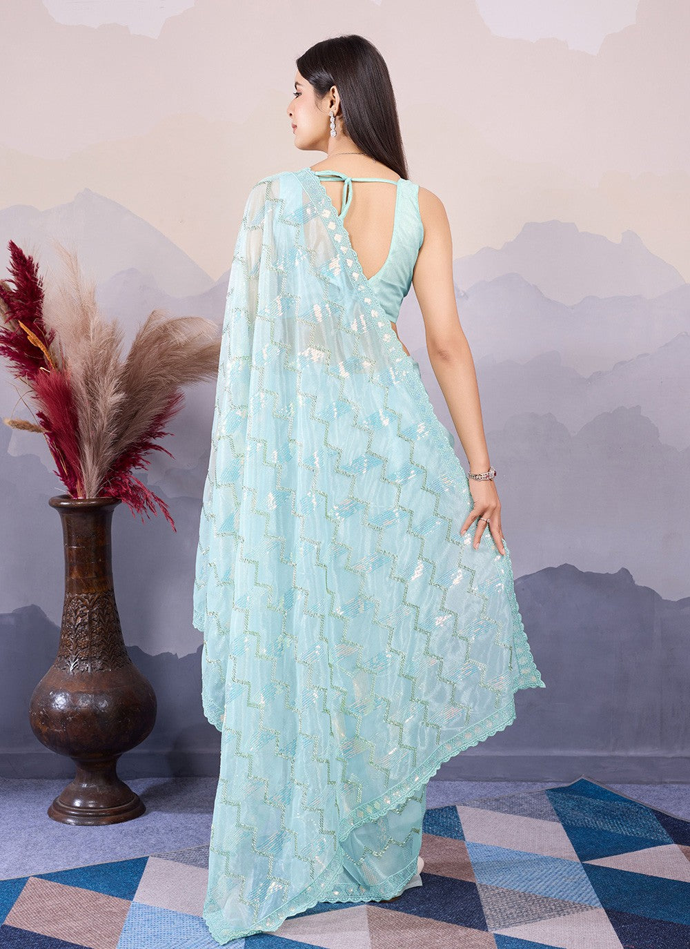 Classic Embroidered Net Saree - S8490