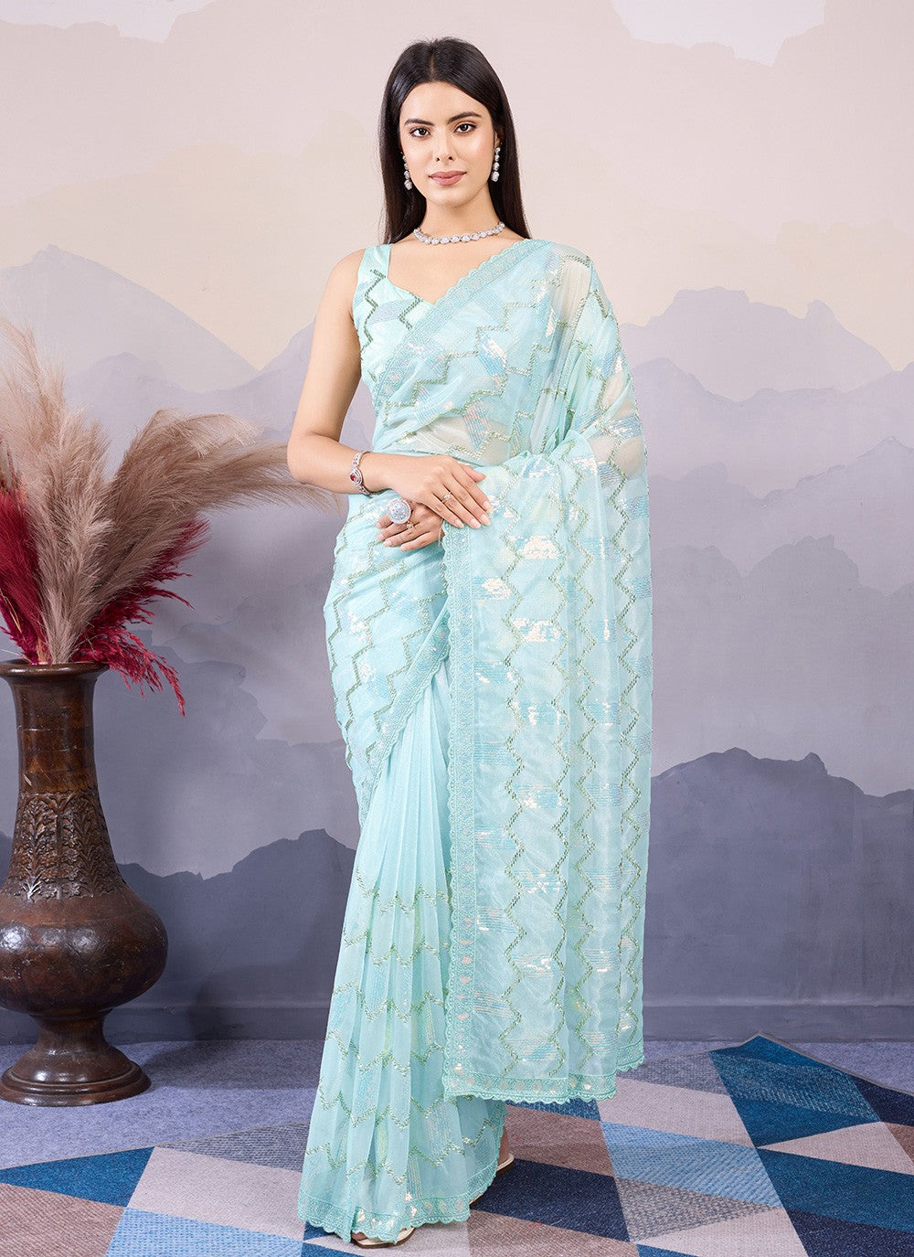 Classic Embroidered Net Saree - S8490