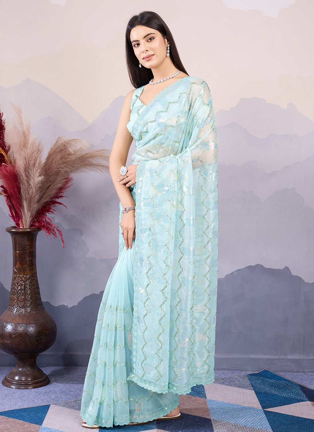 Classic Embroidered Net Saree - S8490