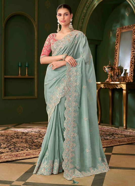 Sea Green Georgette Contemporary Saree Embroidered S20373