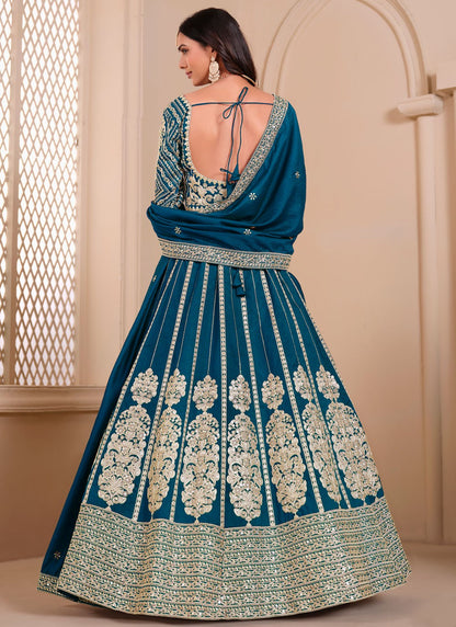 Embroidered Art Silk, Shimmer Morpeach Lehenga - L3274