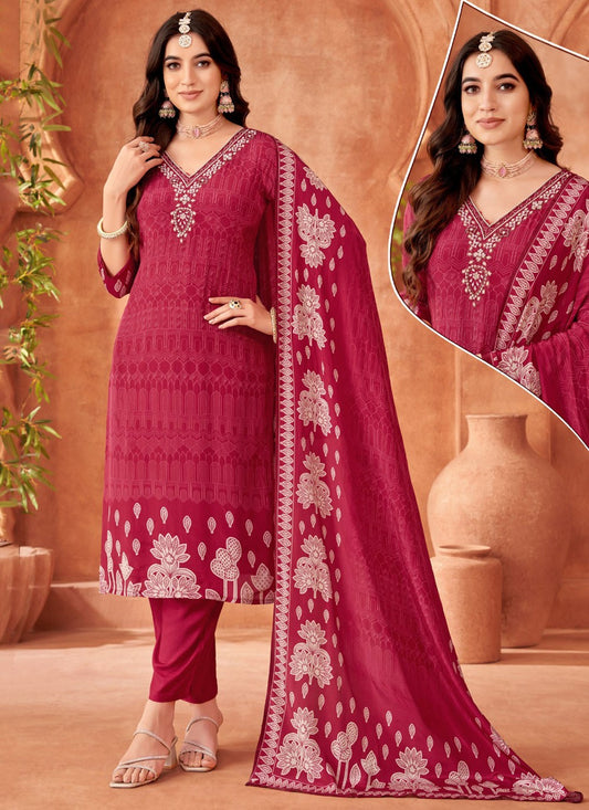 Salwar Suit Embroidered Hot Pink Shimmer T5139