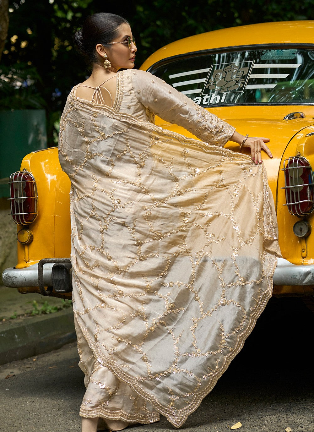 Beige Silk Classic Saree Embroidered, Sequins S20138
