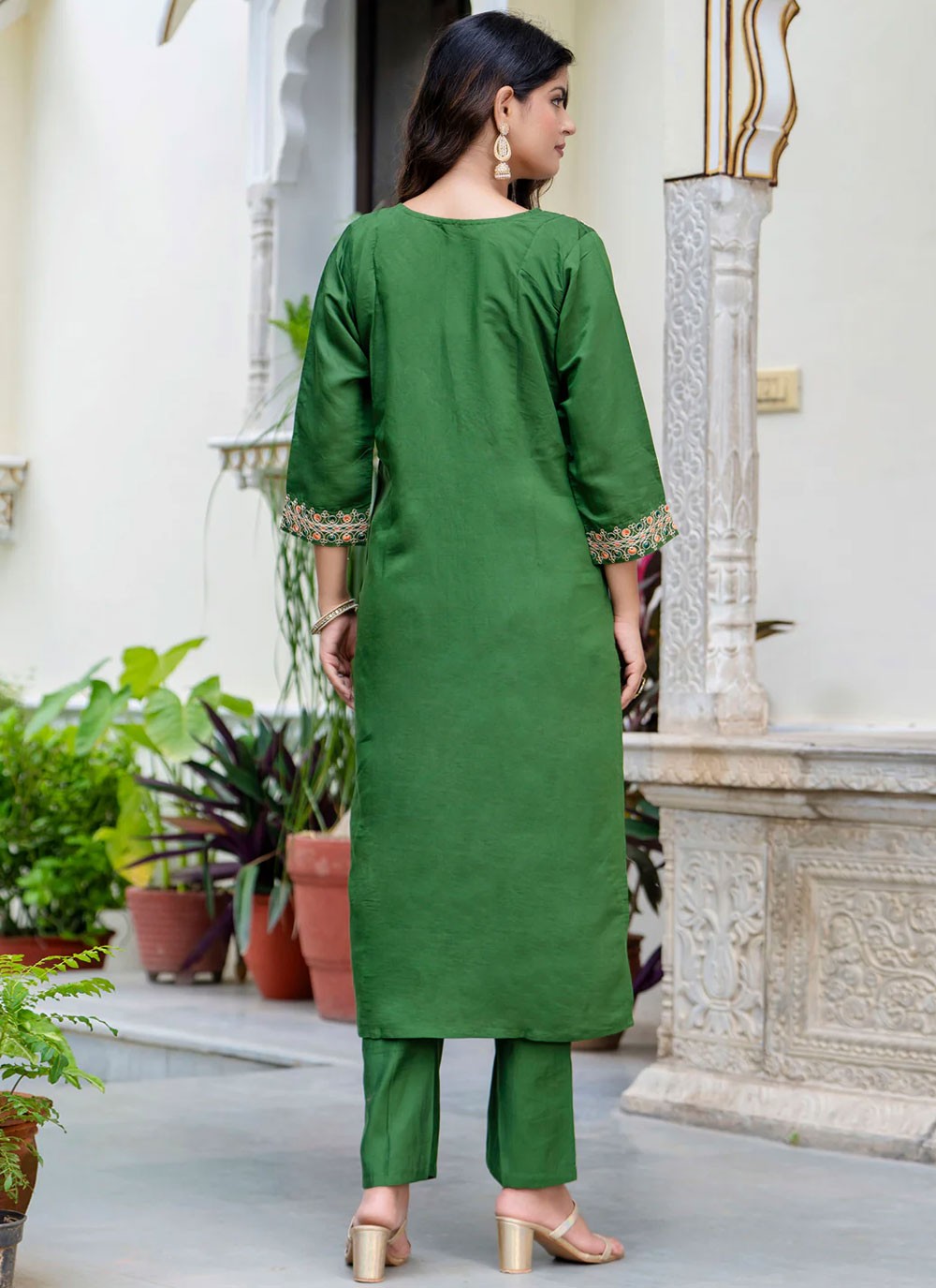 Pant Style Suit Embroidered Green T6924