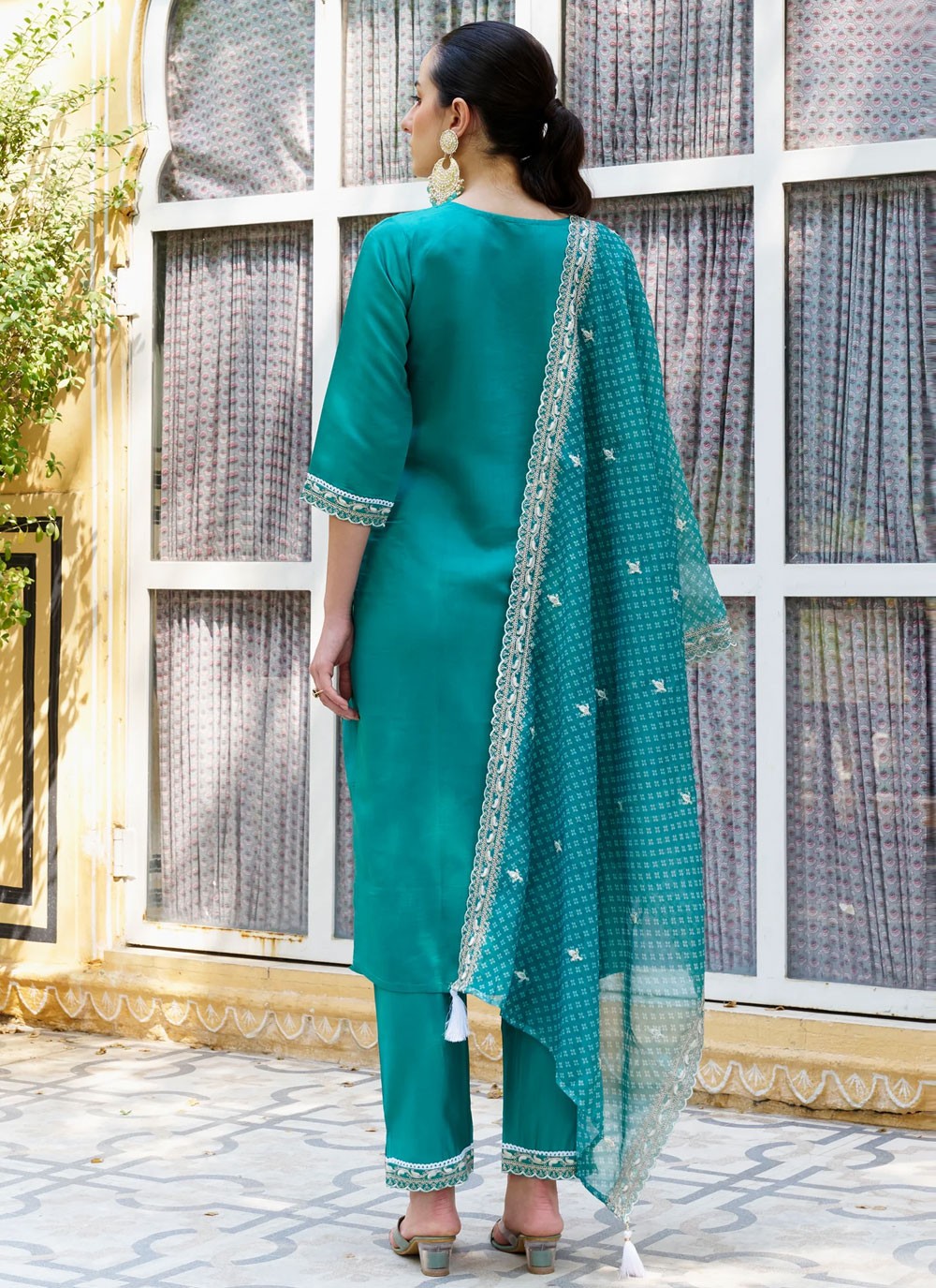 Pant Style Suit Embroidered Blue T6904