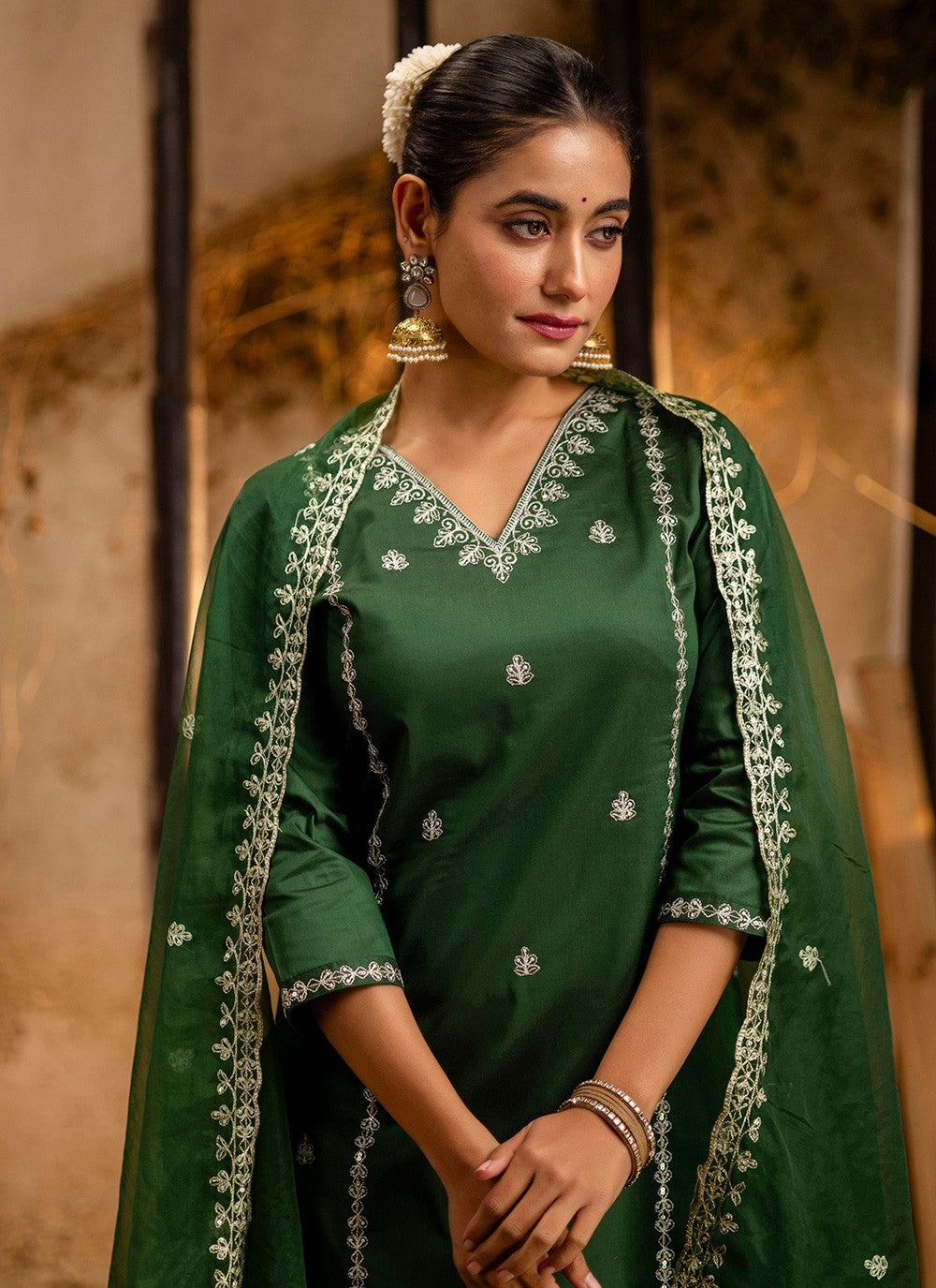 Salwar Suit Embroidered Green T7359