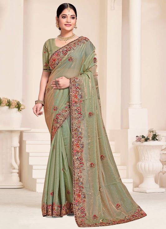 Classic Saree Beads Green Silk Saree S13078