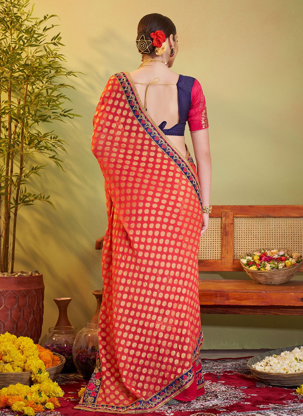 Embroidered Silk Red Saree S14375